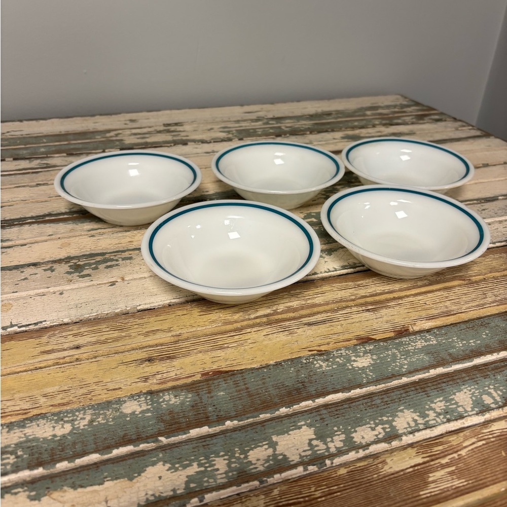 Pyrex White Bowls with Blue Trim Set